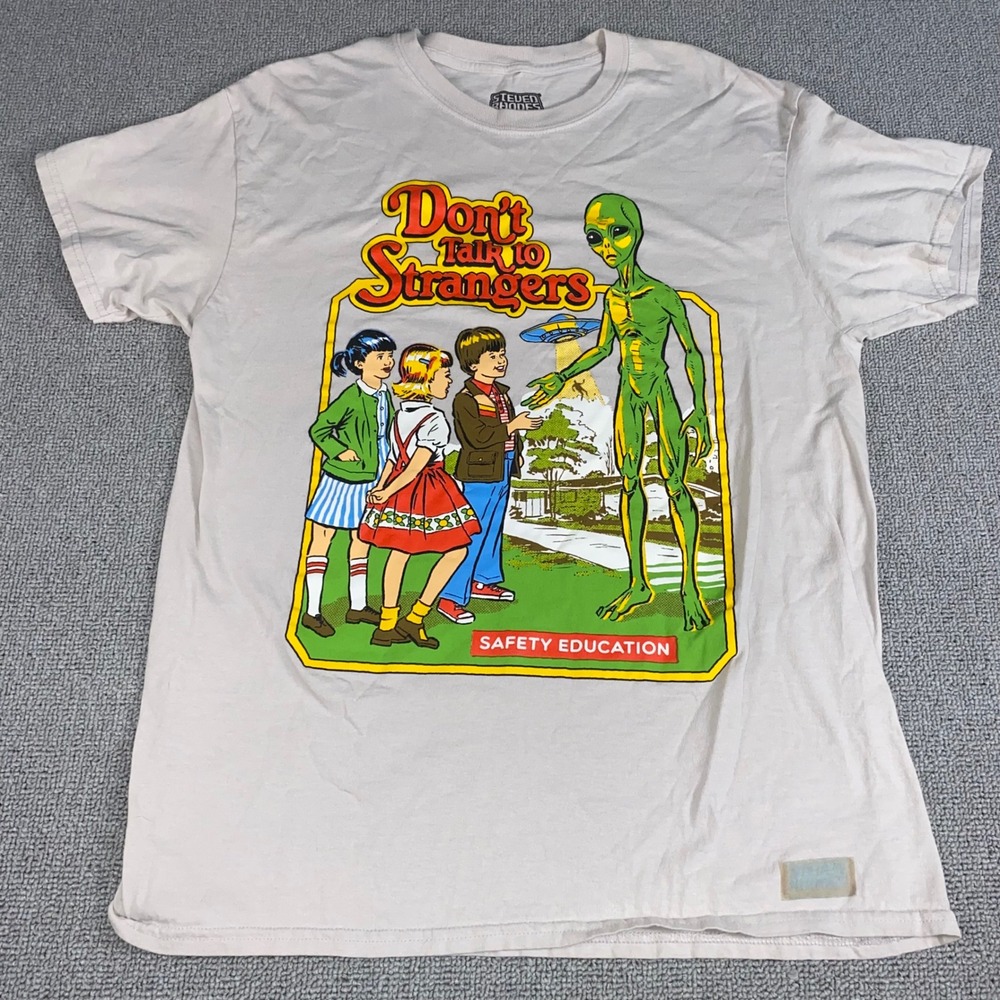Steven Rhodes Graphic Tee Mens Large White Alien Dont Talk To Strangers T-Shirt